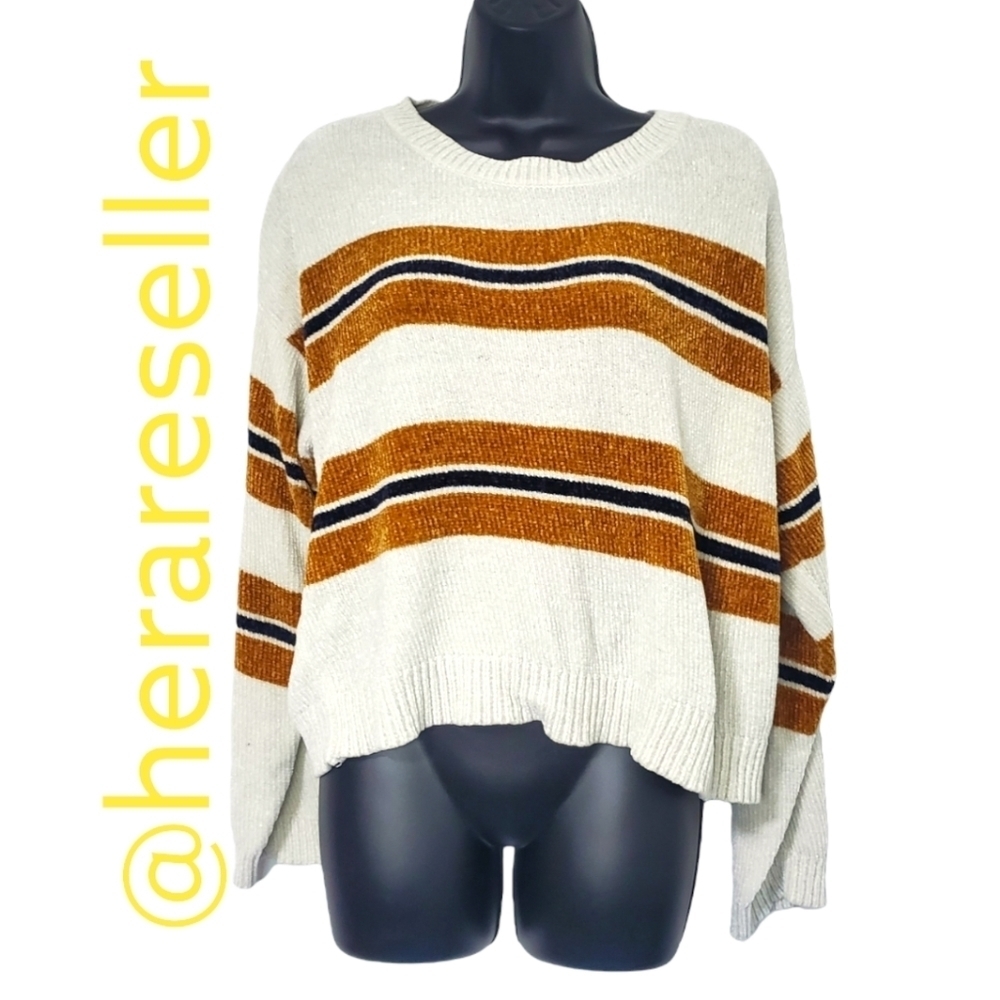 Endless Love XL Beige Striped Brown Sweater